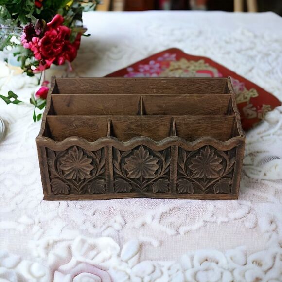 Lerner Desk Organizer Faux Wood Ornate Witchy Victorian Style Vanity Makeup Vtg. - Picture 14 of 16